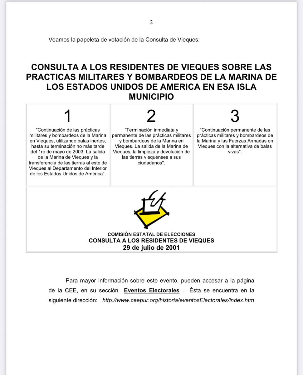 AGONZALEZCOSTA's tweet image. Con una participación de 80.9%, en el 2001 el  68.2% de las personas de Vieques exigió en las urnas la salida de la Marina y la LIMPIEZA de los terrenos. 

Fuente: Comisión Estatal de Elecciones.