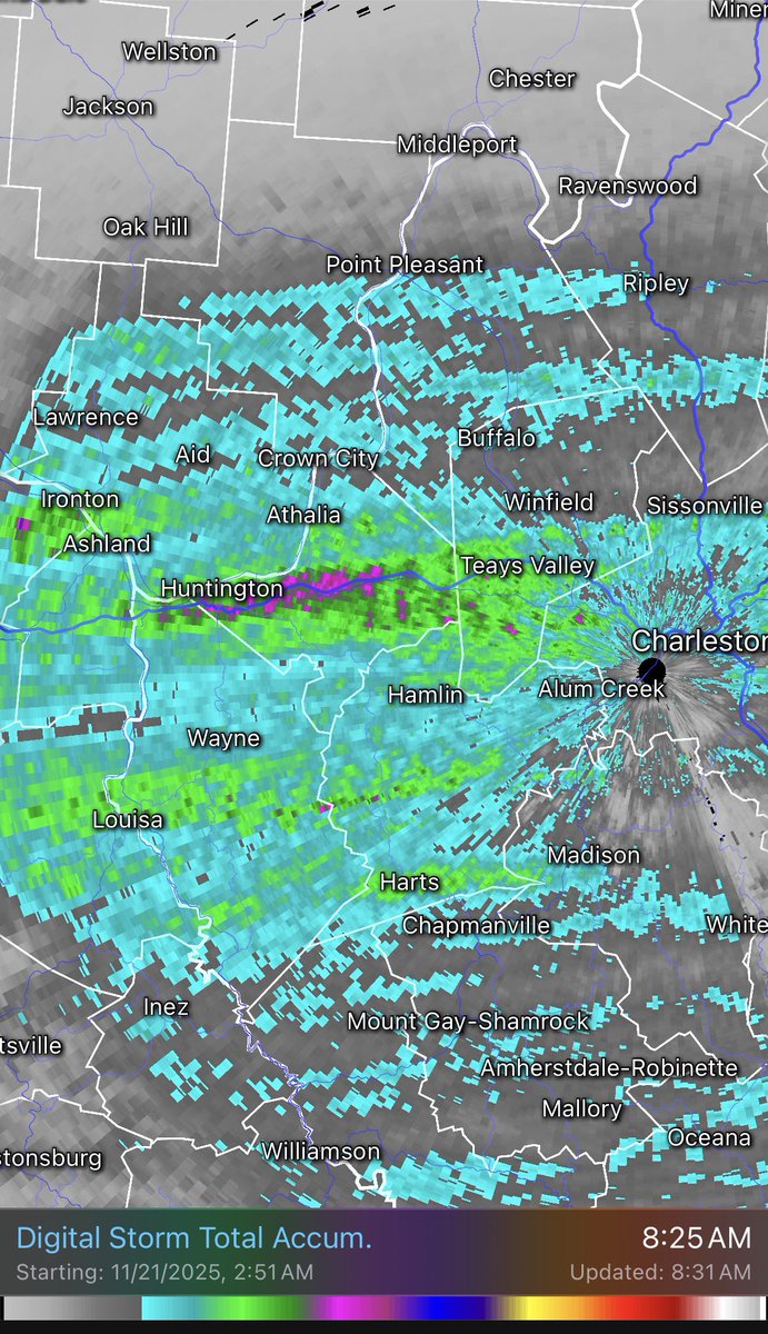 JoshFitzWx's tweet image. Parts of the tri-state region have received at least 2 inches of rainfall since Friday afternoon. The area of heaviest rain is centered over Huntington in Cabell County, West Virginia, along the I-64 corridor. 🌧️