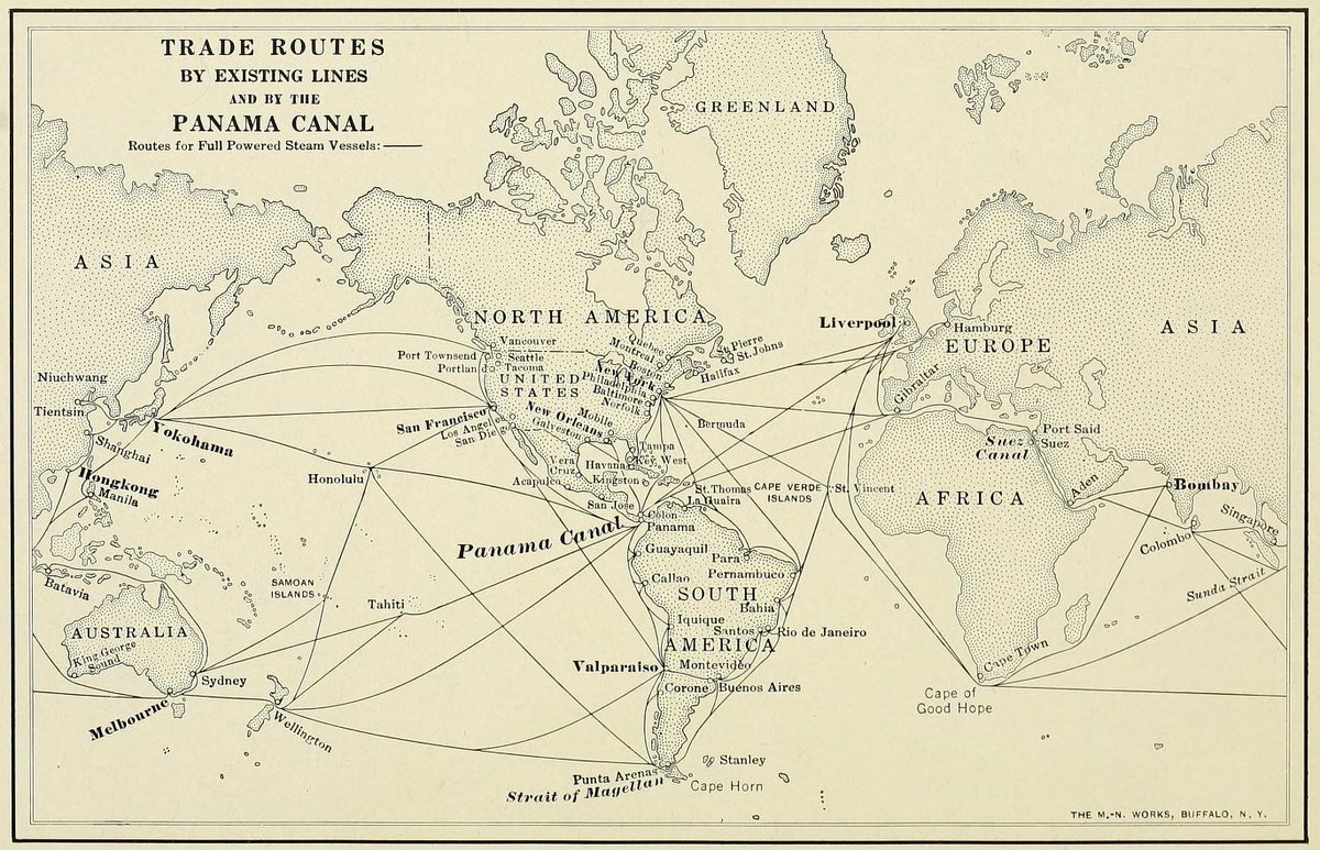 TimeDecoded's tweet image. Did you know?  Before the Panama Canal flipped the script in 1914, ships circled South America like it was a bad GPS route—adding 8,000+ miles to Asia trades! This vintage map plots the old vs. 
new paths that supercharged global commerce. Boom or bust for today&apos;s supply chains?…