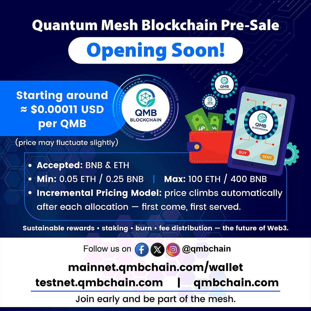 qmbchain's tweet image. Ultra fast. AI secured. Privacy-ready. High performance, real utility, future-ready.
A new wave in blockchain is nearly here. Pre sell coming soon.
 #CryptoNews #PresaleSoon #BlockchainTech #CryptoGem #Web3Movement #QMBChain