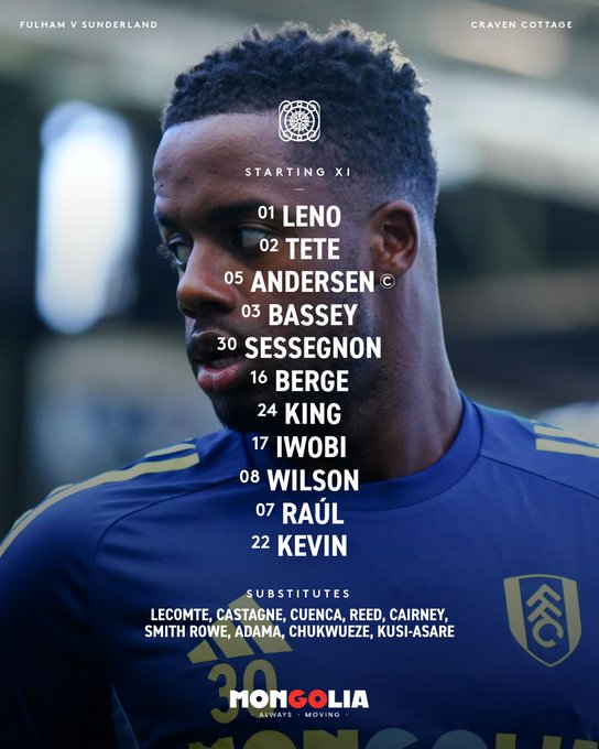 XI: Leno, Tete, Andersen, Bassey, Sessegnon, Berge, King, Iwobi, Wilson, Raúl, Kevin.

Subs: Lecomte, Castagne, Cuenca, Reed, Cairney, Smith Rowe, Adama, Chukwueze, Kusi-Asare.