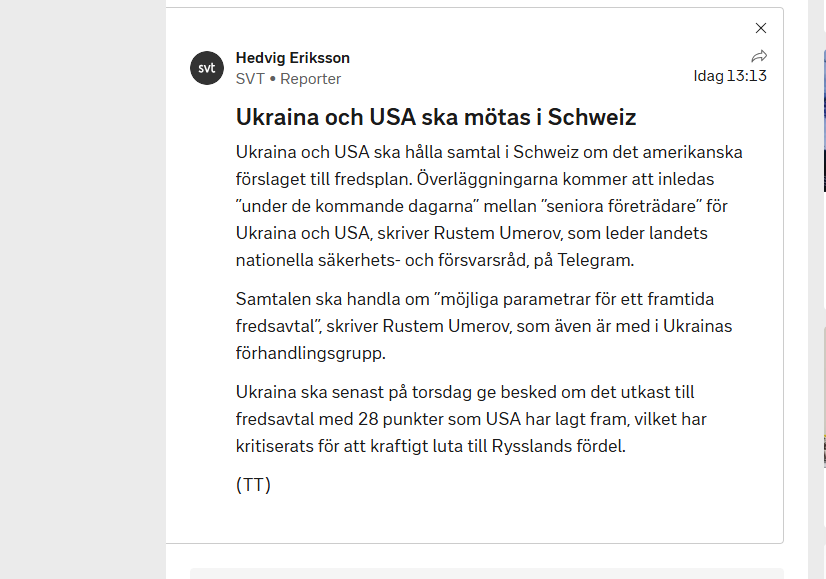 Pressat läge.

"The United States has threatened to cut intelligence sharing and weapons supplies for Ukraine to press it into agreeing to the framework of a U.S.-brokered peace deal, two people familiar with the matter said."