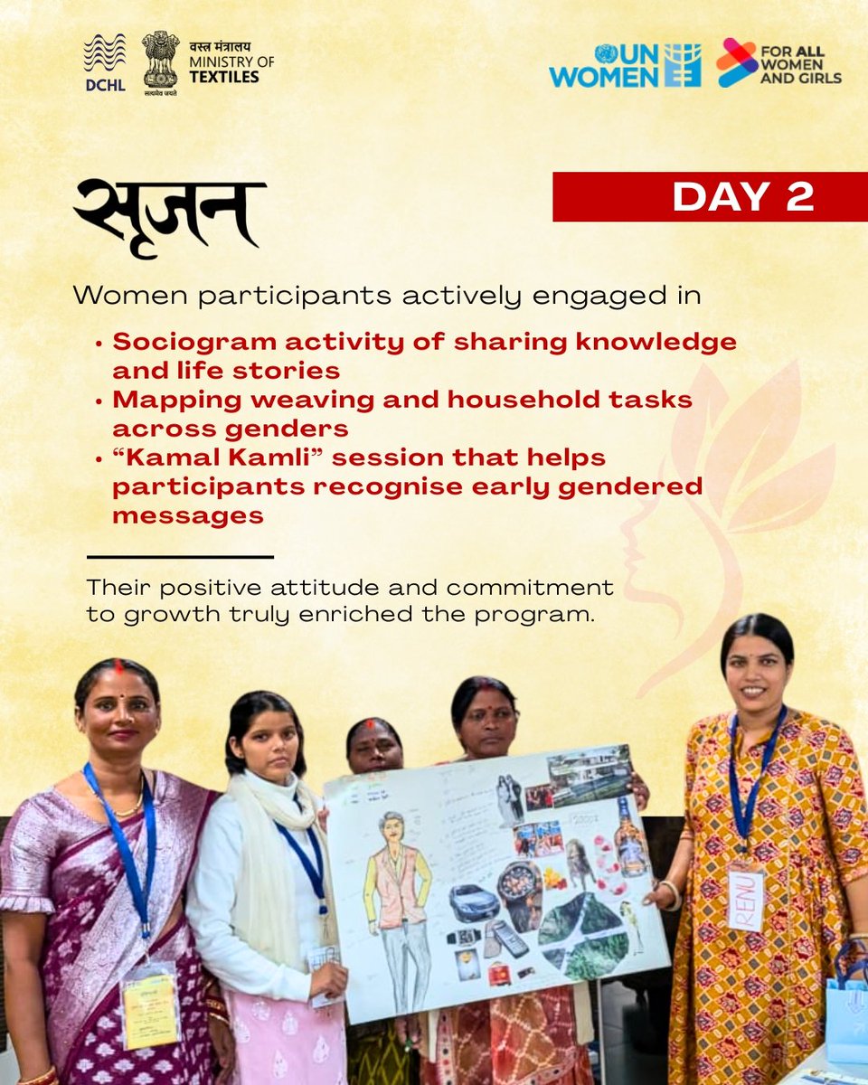 dchandlooms01's tweet image. महिला सशक्तिकरण की दिशा में एक कदम 🌸
वाराणसी में आयोजित महिला बुनकरों हेतु 3 दिवसीय कार्यशाला की प्रेरणादायक झलक |
#DChandlooms #MinistryofTextiles #vocalforlocal #womenempowerment #WomenEntrepreneurs #womensupportingwomen #Myhandloommypride #unwomenindia #unwomen
