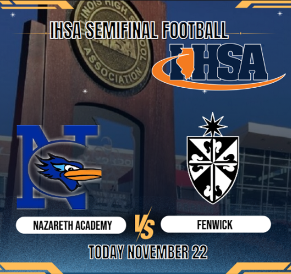 🏆 IHSA Semi Finals 🏆
Nazareth Academy vs Fenwick
📺 tinyurl.com/4buc5uu3
📅 November 22
⏰ @ 1p.
<a href="/FootballNaz/">Nazareth Academy Football</a> <a href="/NazarethLGP/">Nazareth Academy</a> <a href="/LukeInjaychock/">Luke Injaychock</a> <a href="/charliestrat0/">Charlie Stratis</a> <a href="/CestoneJake/">Jake cestone</a>