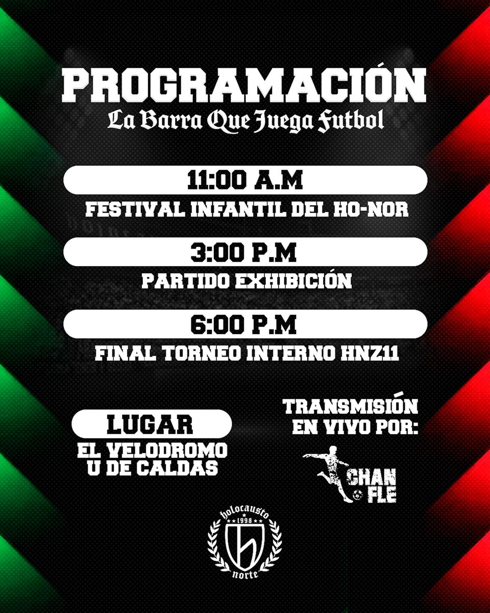 Mañana nos veremos en este gran evento de <a href="/labandadeleje/">HNZ11 - La Banda del Eje</a> con <a href="/jhonvashn/">siempre al frente</a> y todo el equipo de <a href="/TiempoXtraTV/">Tiempo Xtra</a> 
Nos vemos en el velódromo o puede ver la transmisión que haremos por Chanfle TV en YouTube.