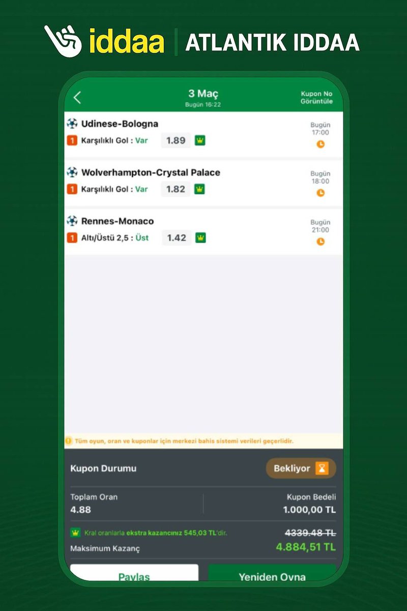 osimhentips45's tweet image. Herkese Bol Şanslar Dilerim 4.88 Oran