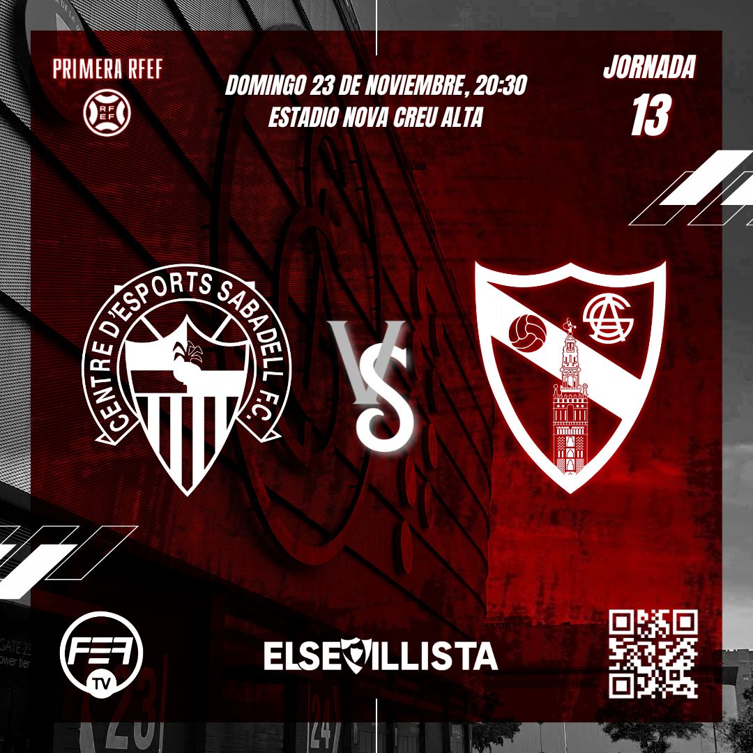 elsevillistacom's tweet image. 📰 Previa 1RFEF J13 G2 | CE Sabadell - Sevilla Atlético

#️⃣ #SevillaFC #TDSDeporte #SevillaAtlético #PrimeraFederación #CanteraSevillaFC #SabadellSevillaAtlético

✍🏼 @albertoruiizm
🎨 @lauritaluque_ 

🔗 elsevillista.es/2025/11/previa…