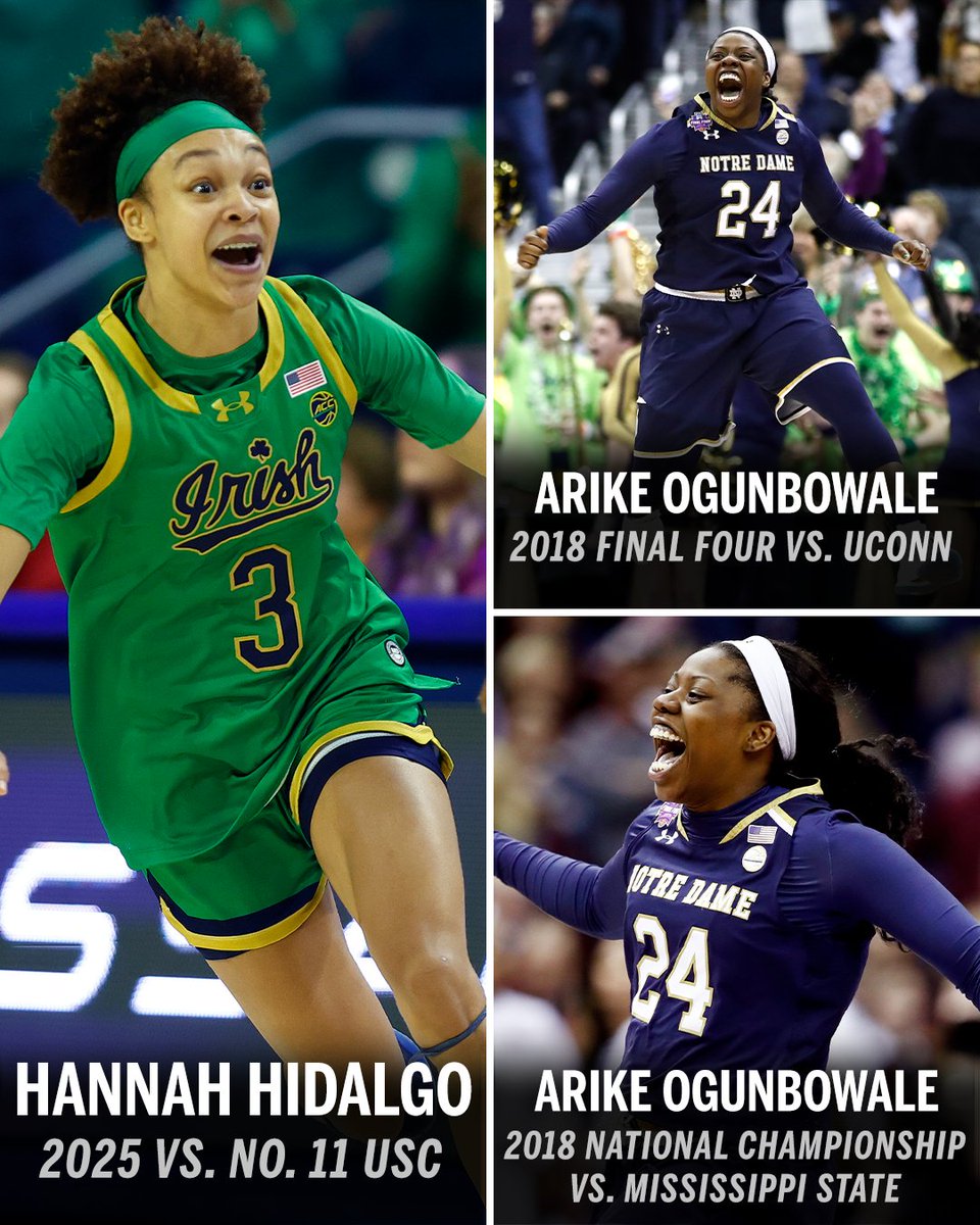 ESPNInsights's tweet image. Hannah Hidalgo joins a Fighting Irish LEGEND‼️

She becomes the first Notre Dame player to make a game-winner in the final five seconds vs. an AP-ranked opponent since Arike Ogunbowale&apos;s back-to-back game-winners in the 2018 NCAA tournament 🔥