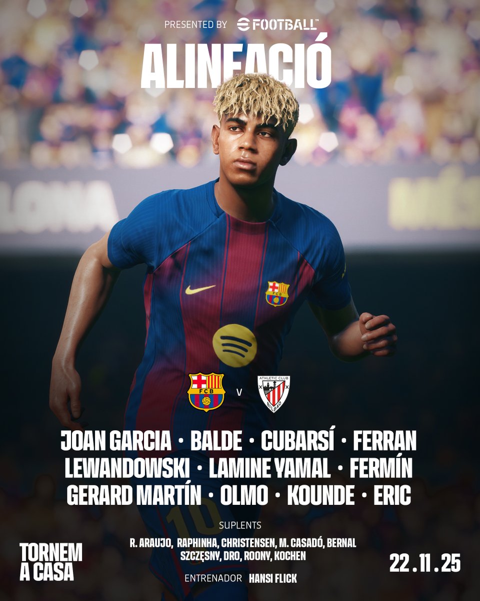 FCBarcelona_es's tweet image. 🚨 𝗔𝗟𝗜𝗡𝗘𝗔𝗖𝗜𝗢́𝗡 🚨
⚽️ #BarçaAthletic