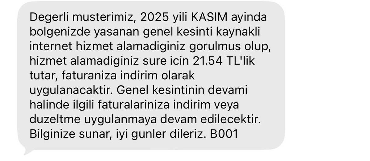 Ne kadar iğrenç firmasınız siz böyle? Sözleşmem olmasa 50 defa çıkmıştım. Kasım ayında 5 tam gün interneti bakım nedeniyle kestiniz ve bunun için 21,5 tl bir bardak su parası mı indirim yapıyorsunuz? Sizin matematiğe göre benim aylık ödemem 129 lira olmalı! <a href="/TurkTelekom/">Türk Telekom</a>