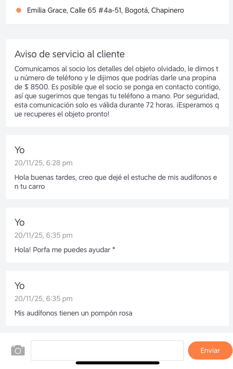 AnaMFiasco's tweet image. Si se les olvida algo usando el servicio de @didicolombia quiero que sepan que el chat de “solución” se ve así: