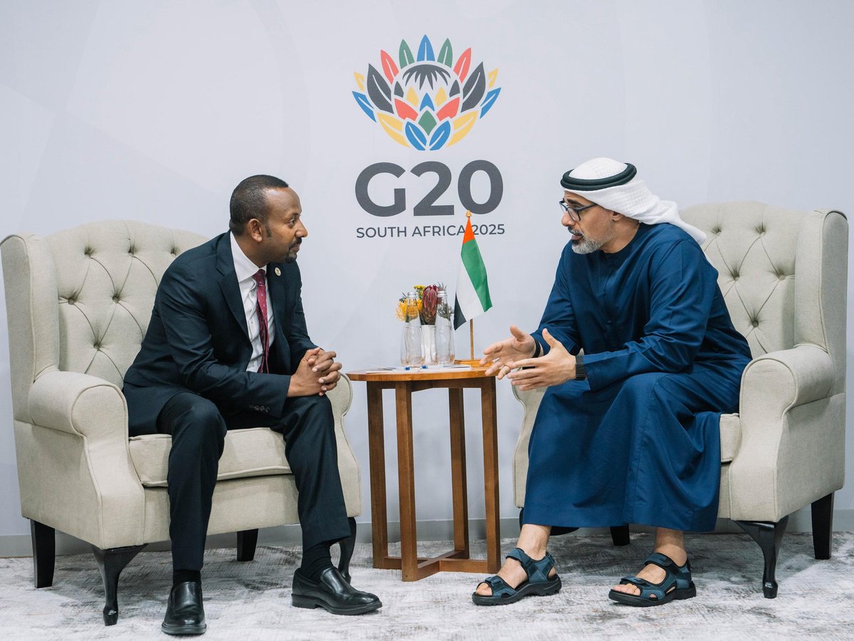 AbiyAhmedAli's tweet photo. On the sidelines of the G20 Summit, I also had the honor of meeting with Sheikh Khaled bin Mohamed bin Zayed Al Nahyan, Crown Prince of Abu Dhabi. The discussions focused on strengthening strategic partnerships and opportunities for collaboration. https://t.co/ic2FAM2pkZ