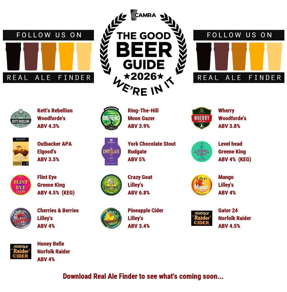 Lollards_Pit's tweet image. Saturday Line Up
bit.ly/2op69fb
#goodbeerguide @CAMRA_Official @WoodfordesBeer  @moongazerale @ElgoodsBrewery1 @rudgatebrewery @greeneking @lilleyscider @RaiderCider 
#RealAleFinder #CityOfAle ⁦@NorwichPubs⁩ 
Now serving ⁦@EliotsDrinks1⁩ #MulledWine 🍷 🎄