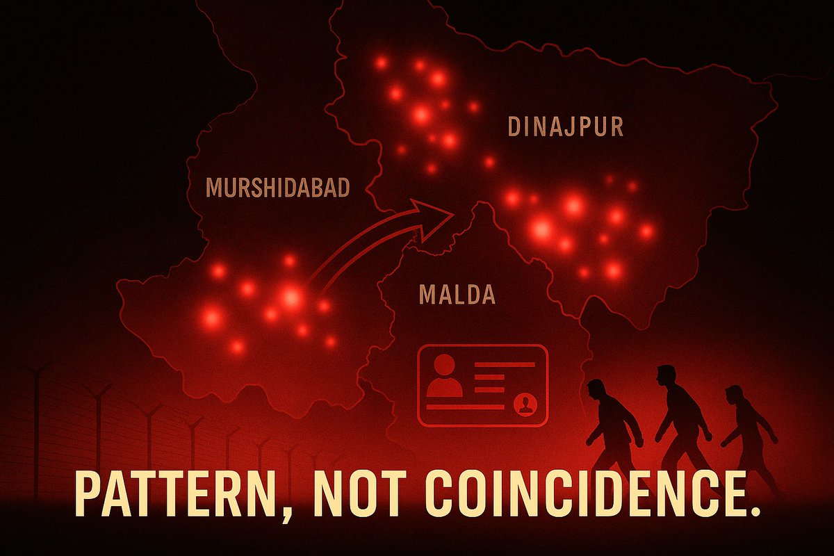 HemanNamo's tweet image. 4/7 — The “Sudden Riots” Were Never Sudden

Murshidabad, Malda, Dinajpur repeatedly saw:
💰 Illegal parallel economies
🔥 Communal flashpoints
🎯 Pressure on Hindu localities

These weren’t accidents.
They were engineered outcomes.

⚠️ #BengalRiots #SecurityThreat