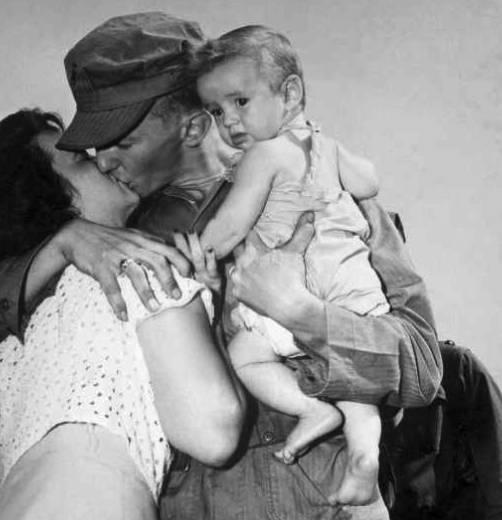 fold3's tweet image. Before heading off to Korea, Cpl. John Simms from Maryland bids goodbye to his wife and baby son. In our ongoing effort to digitize Korean War Draft Cards, we added Korean War Era Draft Cards from another 10 states last month. Check them out here: f3.social/6y9g
