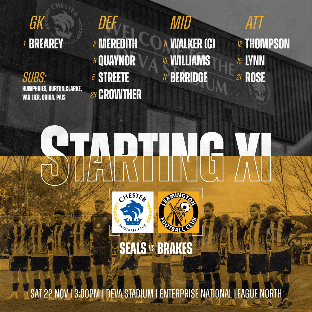 LeamingtonFC's tweet photo. Our Line-up for this afternoon's match in Wales.
COME ON YOU BRAKES!

#CHELEA. https://t.co/sGwGGWpEAJ