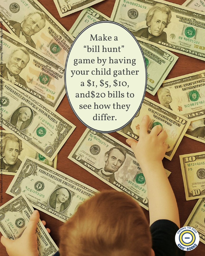 OwningtheDash's tweet image. It can be hard for children to understand that very similar items, like currency, can have different values. Help them get familiar with the values with a &quot;bill hunt&quot; or &quot;eye spy&quot; type game. 💸

#FinancialLiteracyForKids #MoneySmartKids #LearningThroughPlay #EducationalGames