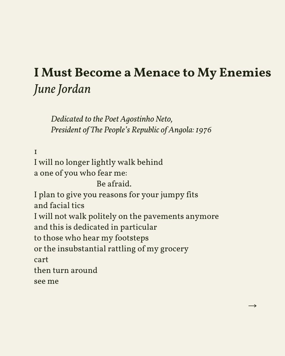 readalittlepoem's tweet image. “How many of my brothers and my sisters / will they kill / before I teach myself / retaliation?”

— June Jordan