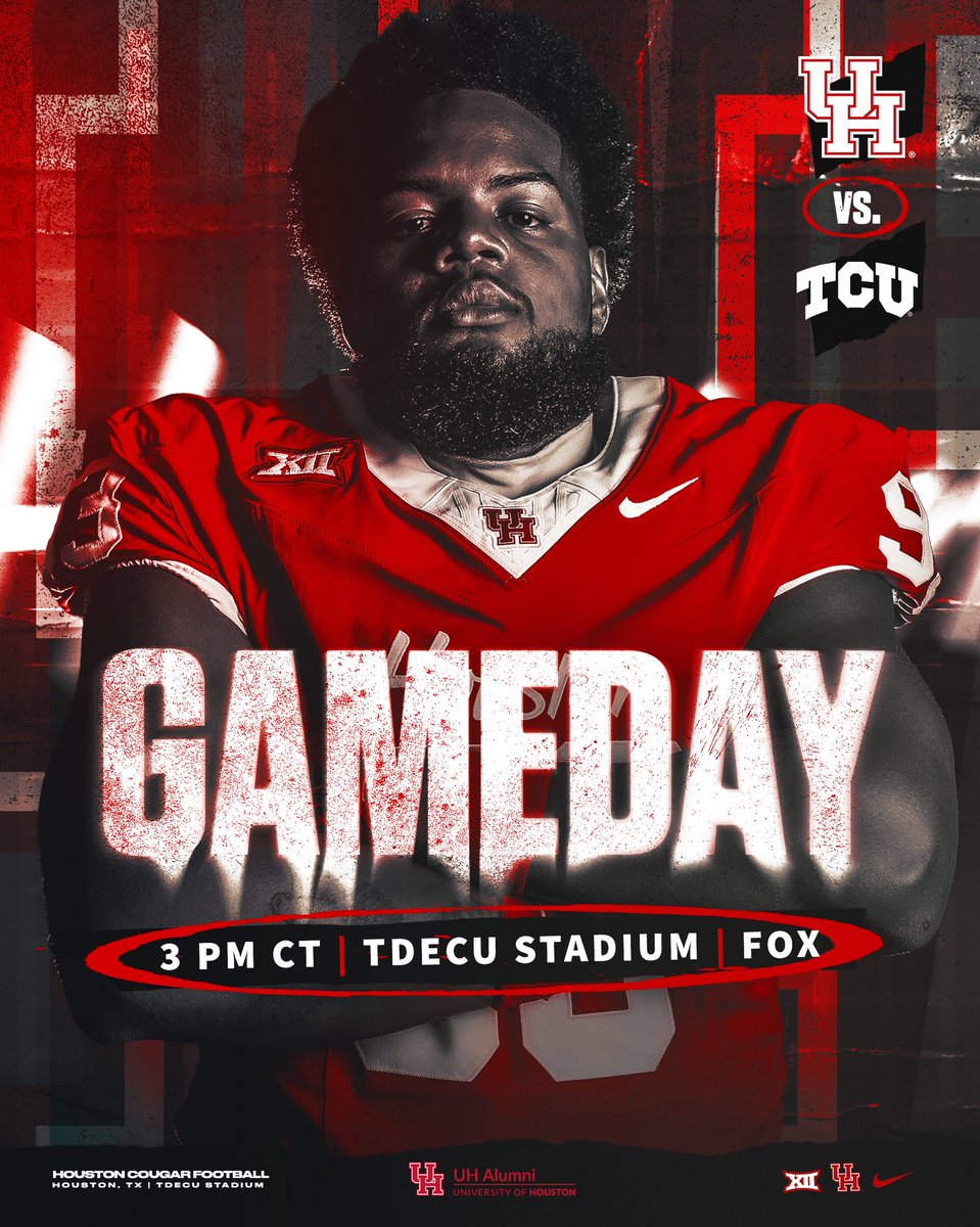 UHCougarFB's tweet image. IT’S GAMEDAY ‼️

🆚 TCU
⏰ 3 PM
📍 TDECU Stadium
📺 FOX

@houstonalumni