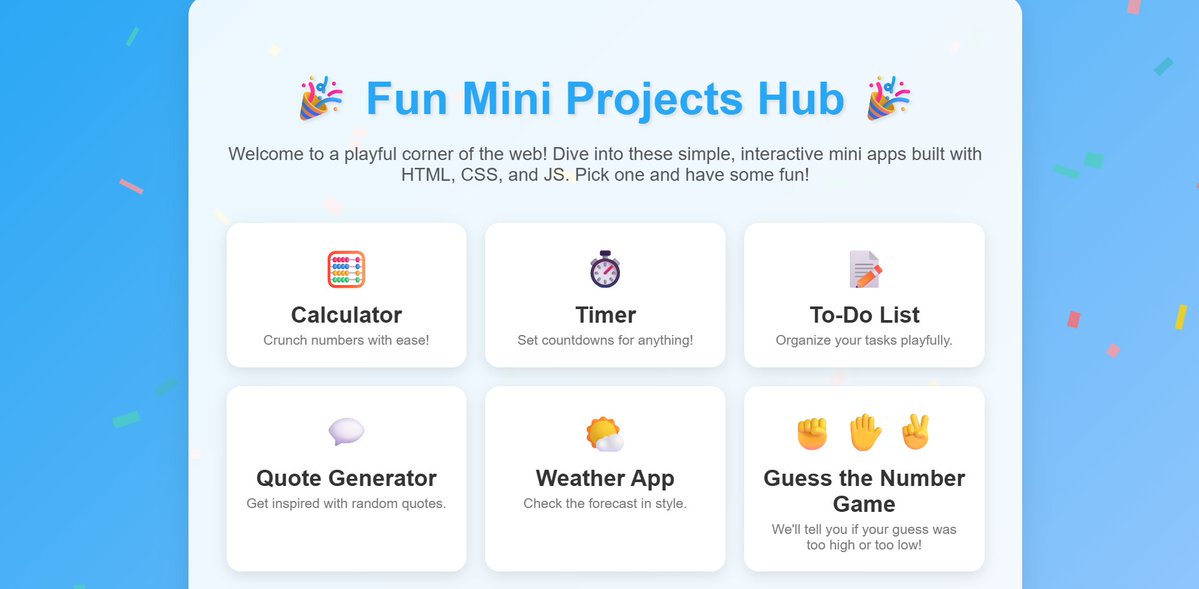 LaDona_Amor's tweet image. Day 10/30 of #30DaysOfCoding
Mini Projects Hub: JS mini-apps collection
📂: github.com/LaDonaAmor/Min…
🔗: mini-projects-ladonaamor.vercel.app
🛠 HTML, CSS, JS
Feedback on performance, or mini app to build next? Let me know 
#30DaysOfCode #JavaScript #FrontendDev #WebDev #MiniProjects
