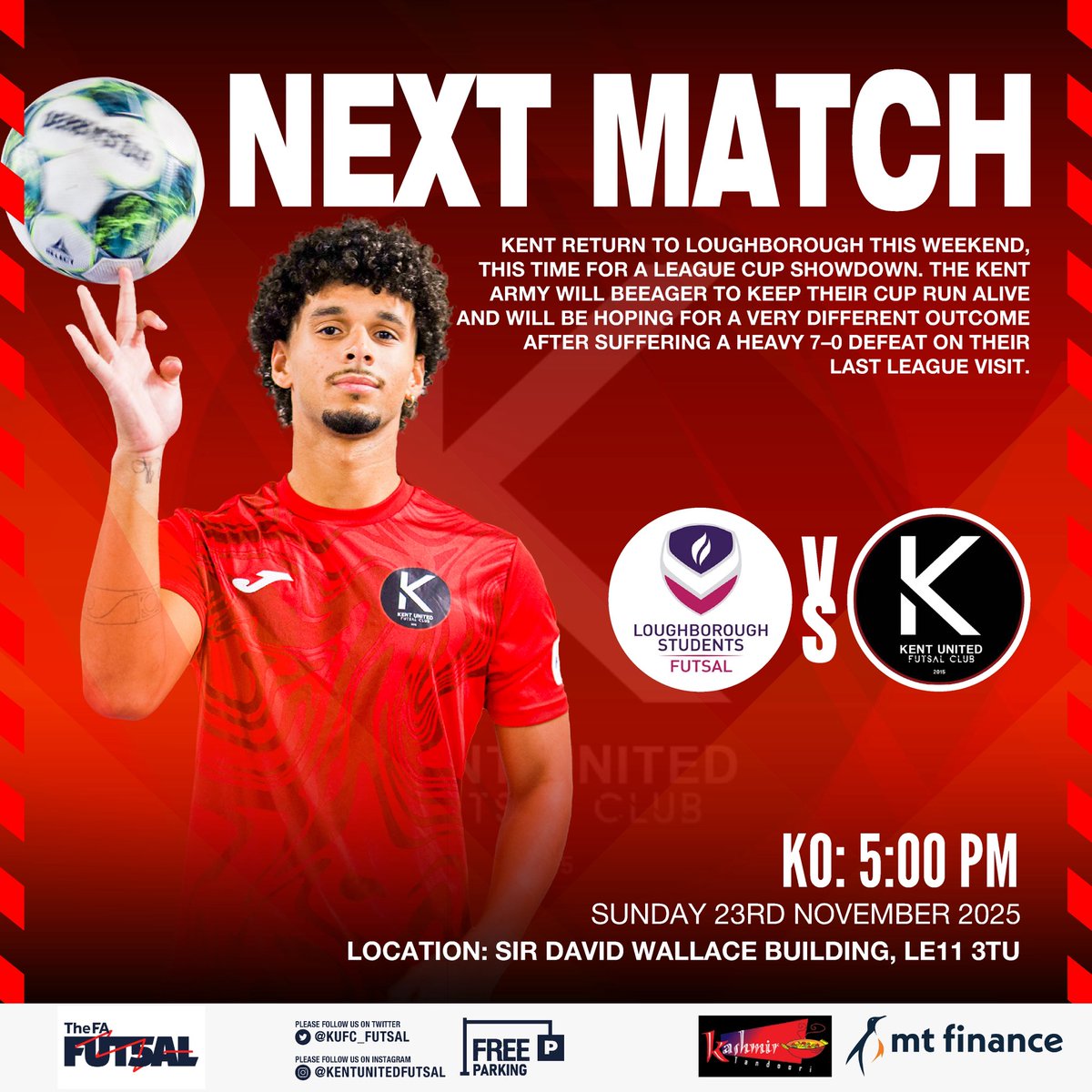 🆚 <a href="/lborofutsal/">Loughborough Students Futsal</a> 
⌚️5:00PM KO
📍 Sir David Wallace Building, LE11 3TU
🗓️Sunday 23rd November 2025