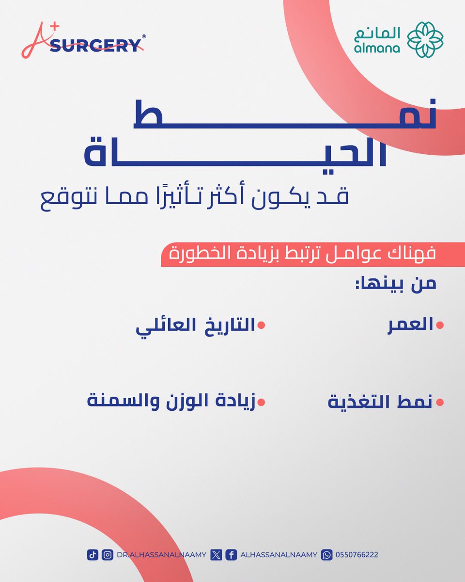 الفحص المبكر قد يصنع الفارق.
مرّر لتعرف العوامل التي قد تزيد من الخطورة… وابدأ بخطوة وعي.

احجز موعدك الان 0550766222📞
يمكنك التواصل معنا من خلال رسائل الصفحة💌
مستشفى المانع - العزيزية - الراكة