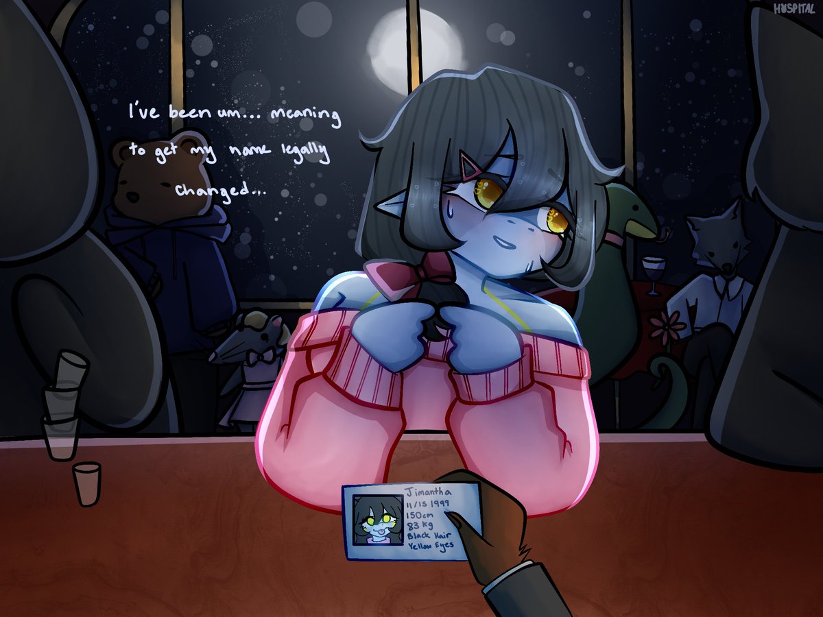 "... And her name was Jimantha"
Anither piece I commissioned from u/H05P1T4L !!
Yep, that's her legal name, as many a bartender have found out. Connie is only her ring name, but, the Dolphin would like for it to be her real name too.