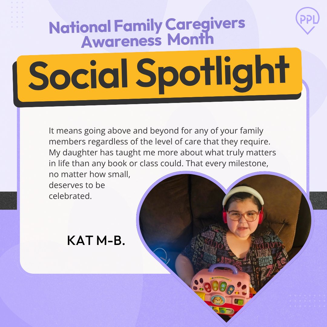 National Family Caregivers Awareness Month - Employee Spotlight 💜

Our next NFCAM we're highlighting Kat, who cares for her daughter! She shares that caring for her and other family members means everything. Through caregiving, Kat has learned so much and believes every