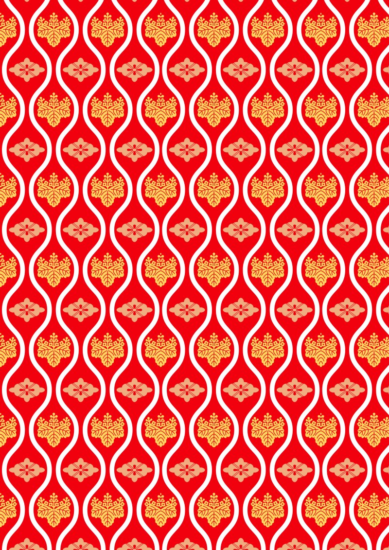 Polyhedrondiary's tweet image. 立涌紋様は180°位相のズレた縦波が交互に等間隔で並ぶ隙間に何かの図案を描き込んだ和柄。
図案が非対称ならp1，左右に線対称ならpm，上下左右に線対称ならcmmで，cmmが色分け等で映進対称を失うとpmmになる。
図案がなくて波線だけなのは勿論cmm