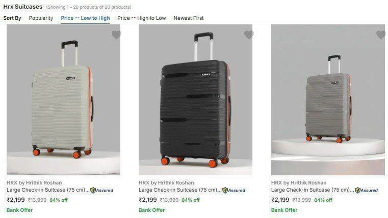 TechyBoostDeals's tweet image. Flipkart | Upto 85% Off on HRX Luggage 🎒

Small : fkrt.cc/hnREgq0
Medium : fkrt.cc/hyJorVk
Large : fkrt.cc/haK0gW1

Pack of 2/3 : fkrt.cc/hm9UsH4

#Flipkart #HRX #Luggage