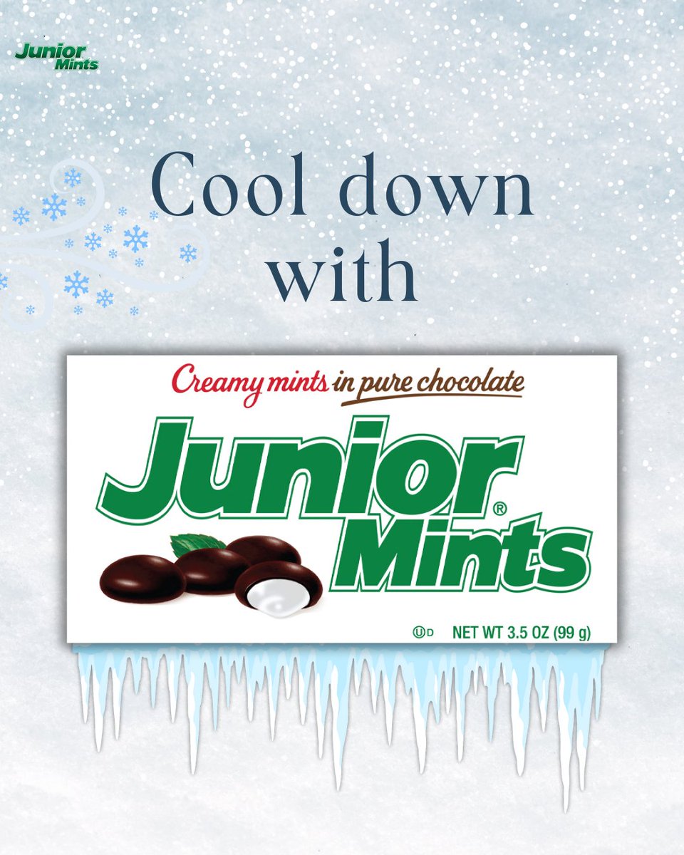 JuniorMints's tweet image. ❄️🍬 Prepare for the winter with the perfect cool-down treat! Junior Mints are the ultimate way to refresh your taste buds while cozying up by the fire. Who else loves that minty chill in the chilly air? 💚✨ #WinterTreats #JuniorMints #MintyFresh #CozyVibes