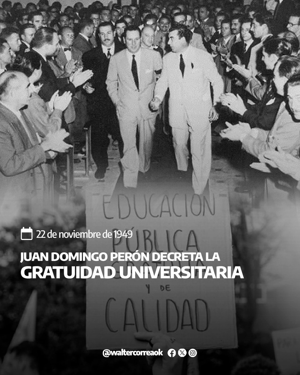 waltercorreaok's tweet photo. En el Día Nacional de la Gratuidad Universitaria, celebramos una conquista peronista: las universidades abiertas al pueblo.

"La conquista más grande es que la universidad se llenó de hijos de obreros, donde antes estaba solamente admitido el oligarca" Juan Domingo Perón. https://t.co/xDdSPXDyIn