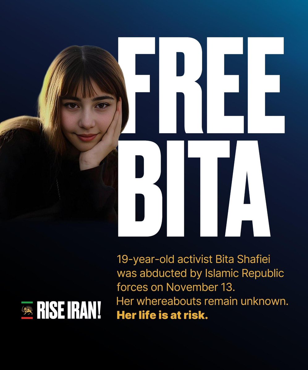 19 year old Bita Shafiei was forcibly abducted by Islamic Republic forces on November 13. Her whereabouts unknown. Her life at risk.

Be her voice.

#بیتا_شفیعی