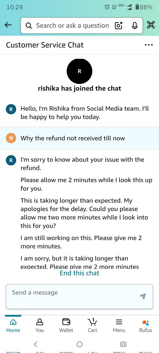 Neelambar151's tweet photo. @AmazonHelp This is the solution given by chat team @AmazonHelp, just waiting &amp; no solution. What the hell is this? https://t.co/gLkTDA6U4W