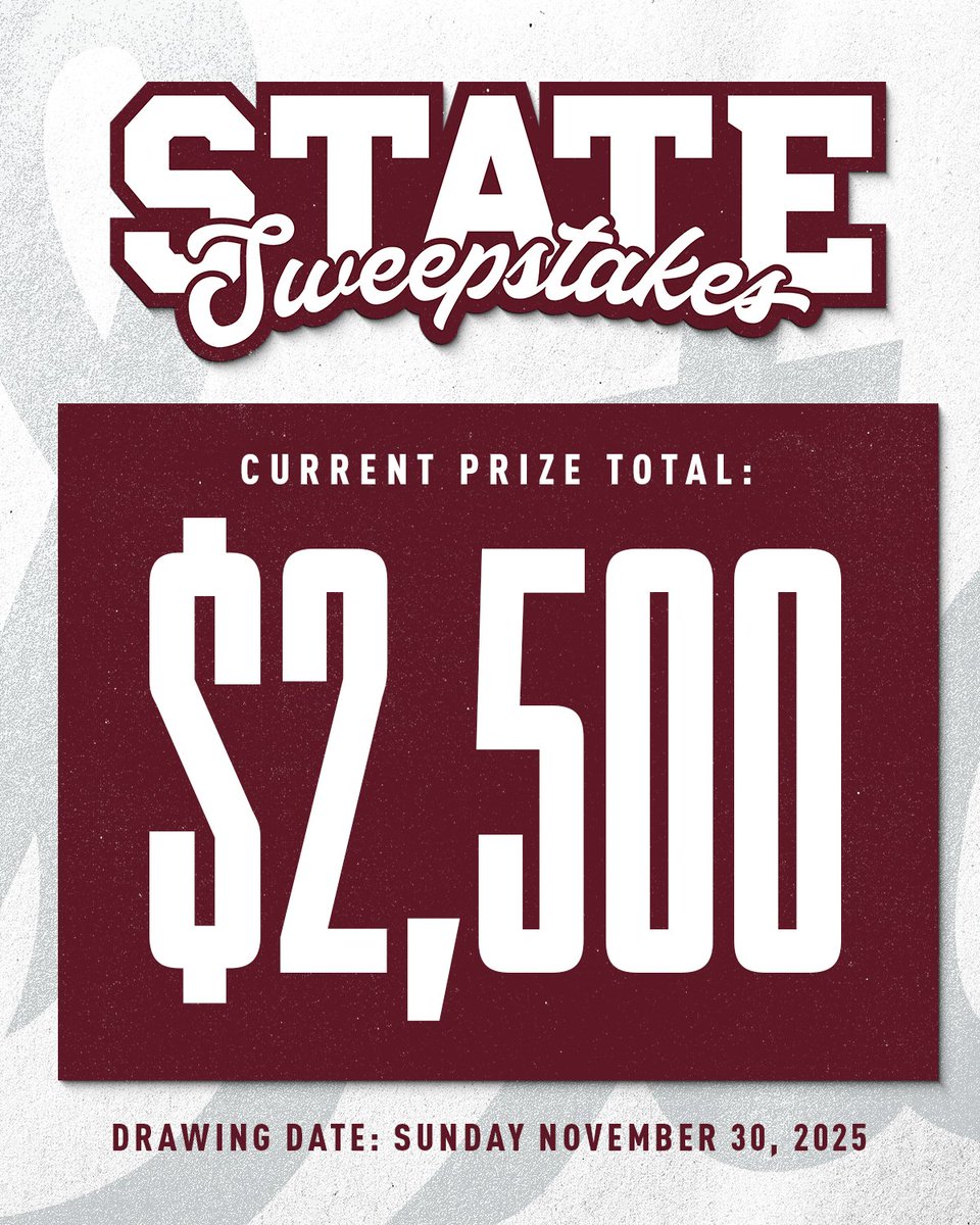 The Bulldog Club is excited to introduce the new State Sweepstakes! 

This is your chance to support Mississippi State student-athletes while getting the chance to win BIG.

🎟️:  hailst.at/4ofXe7U
Official rules: statesweepstakes.com

#HailState