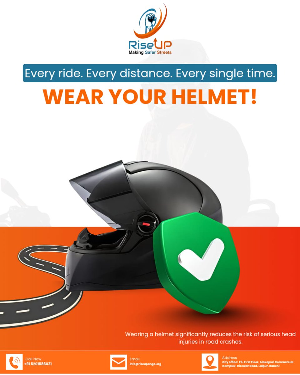RiseUp_Ngo's tweet image. Wear a Helmet!
#helmetsaves #RoadSafety 
@IGRanchi @deepakbiruajmm @ranchipolice @rishabhriseup @nitin_gadkari @MORTHIndia