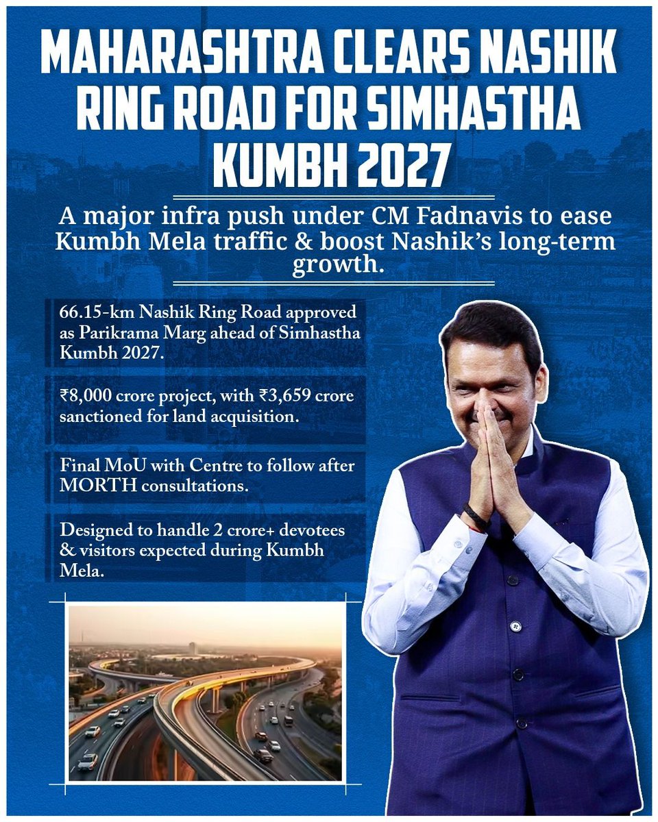 Namami_Bharatam's tweet image. A bold move for #Simhastha2027
@Dev_Fadnavis Bhau is unlocking Nashik’s future with real action not words. 🙏🔥