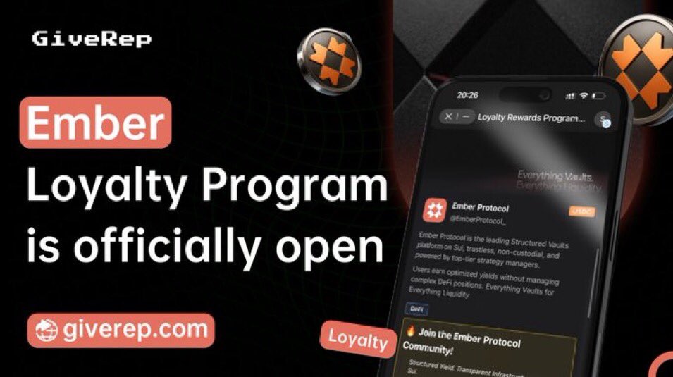 Sui just got its first structured vaults platform.
 <a href="/emberprotocol/"></a>  is now live on <a href="/GiveRep/">GiveRep</a> it brings tokenized strategies, cross-chain yield routes &amp; curator-led vaults to the next-gen L1.
 A new era of liquidity is igniting. 🔥