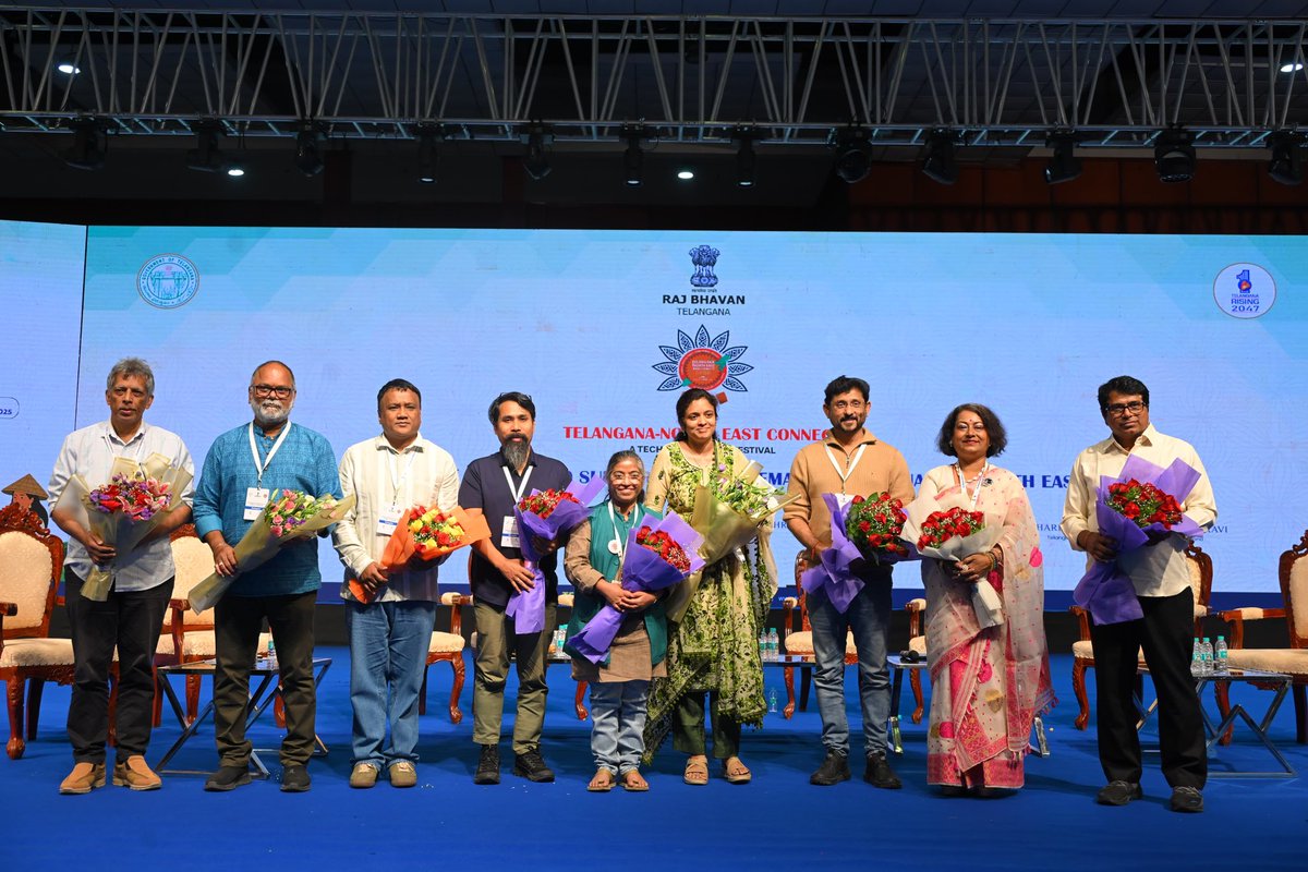 IPRTelangana's tweet photo. 🎬 At the Telangana & North East Connect Programme 2025, filmmakers from Telangana and NE States came together to strengthen meaningful, culturally rooted cinema. The discussion focused on shared challenges, writing excellence, regional OTT, theatres & resource exchange to build a collaborative ecosystem that helps good cinema thrive across India. 🤝✨
#Telangana #NorthEast #GoodCinema #FilmCollaboration #CulturalConnect #iprtelangana