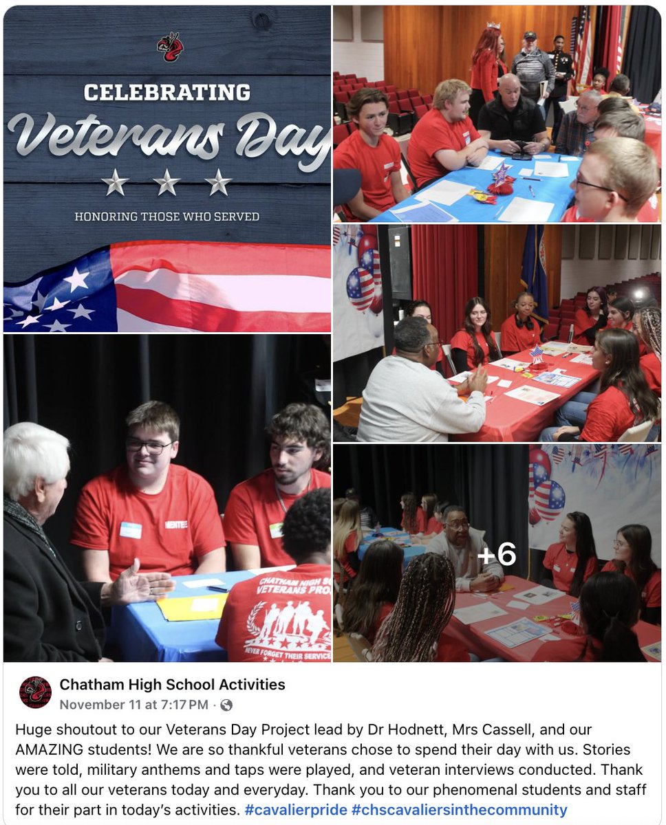 We’re excited to share that Chatham High in <a href="/PittsCoSchools/">Pittsylvania County Schools</a> has officially launched its own Veterans Project under the mentorship of our director, Mrs. Tate! Honored to see this work grow and empower even more students to learn from the heroes in their communities. 🇺🇸✨