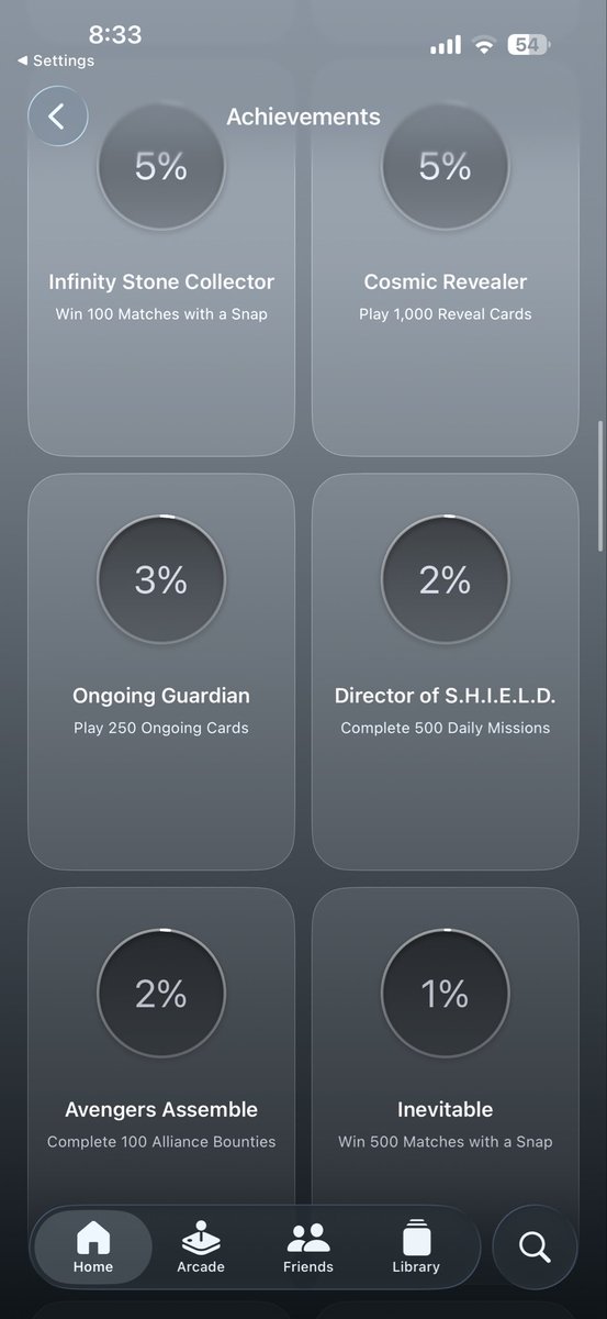 speedycjj's tweet photo. Tell me why Apple has achievements and can track your in-game progress but Marvel Snap still doesn’t have a feature like this implemented… We’re not asking for much. RIP original character mastery. https://t.co/YCiho94h7a