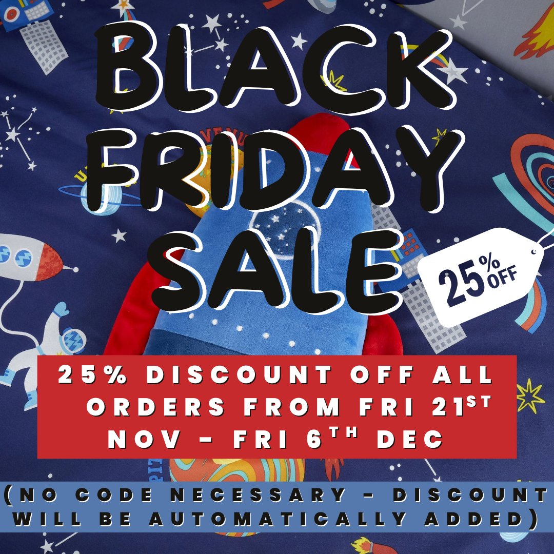 🎉 Little Ragamuffin Black Friday! 🖤

Get 25% off all orders 21 Nov – 6 Dec. No code needed!

Brighten your child’s room with bedding, wall art, storage &amp; more 🌟

Shop: littleragamuffin.co.uk

#BlackFriday #KidsInteriors #HomeDecor #Sale