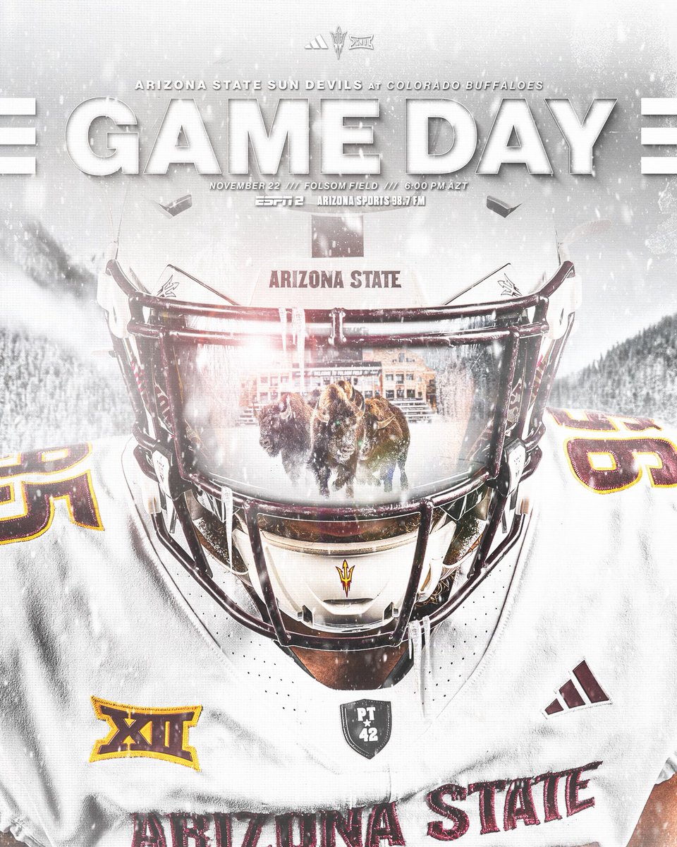 It’s GAME DAY ‼️

🆚: Colorado
⏰: 6:00 PM
📍: Boulder, CO
📺: ESPN 2 
🎧: <a href="/AZSports/">Arizona Sports</a> 98.7 FM

🔗: linktr.ee/sundevilfb