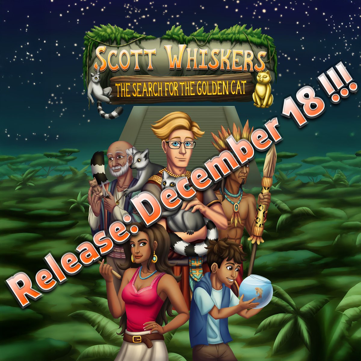 FancyFactory's tweet image. The time has finally come. 

I am delighted to announce that my new point-and-click adventure game “Scott Whiskers: The Search for the Golden Cat” will be released on December 18! 
It will be available simultaneously for all platforms: PC, Mac, Linux, Xbox Series, PS5, Nintendo…