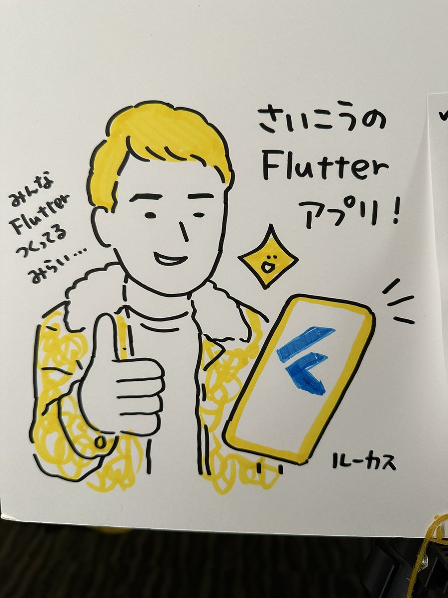 LucasGoldner's tweet image. 今日のDevFest、スタッフさんもスピーカーのみなさんも本当にお疲れ様でした‼️
Flutterについて話しながら、たくさん新しい出会いがあって本当に最高でした✨

あと@harunaka_moe さんに
めちゃくちゃカッコいい絵を描いてもらった！Flutterの“勢い”を完璧に捉えてて感動🥹🔥

#gdgtokyo #DevFest2025