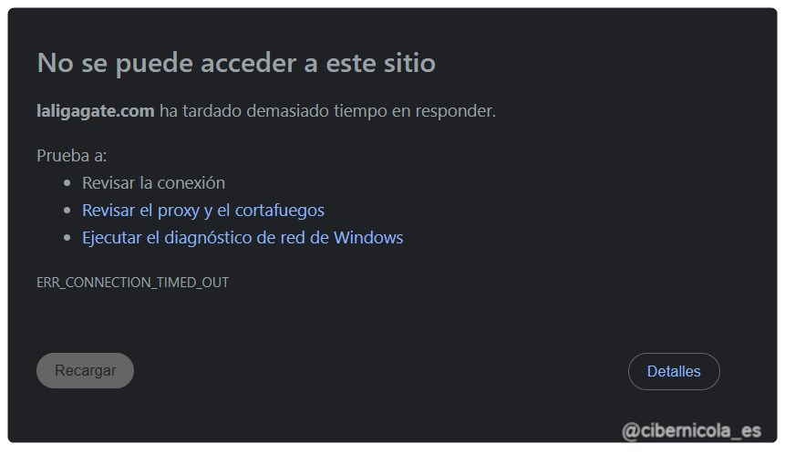 cibernicola_es's tweet image. Y volvió, una vez más: conste que NO, no lo estamos normalizando.
Conste, @jazztel_es y colaboradores, que lo de generar timeout, es estrictamente deleznable.
Conste que una empresa que gestiona partidos de FUTBOL, no puede, insisto, NO PUEDE gobernar Internet.
#laligagate