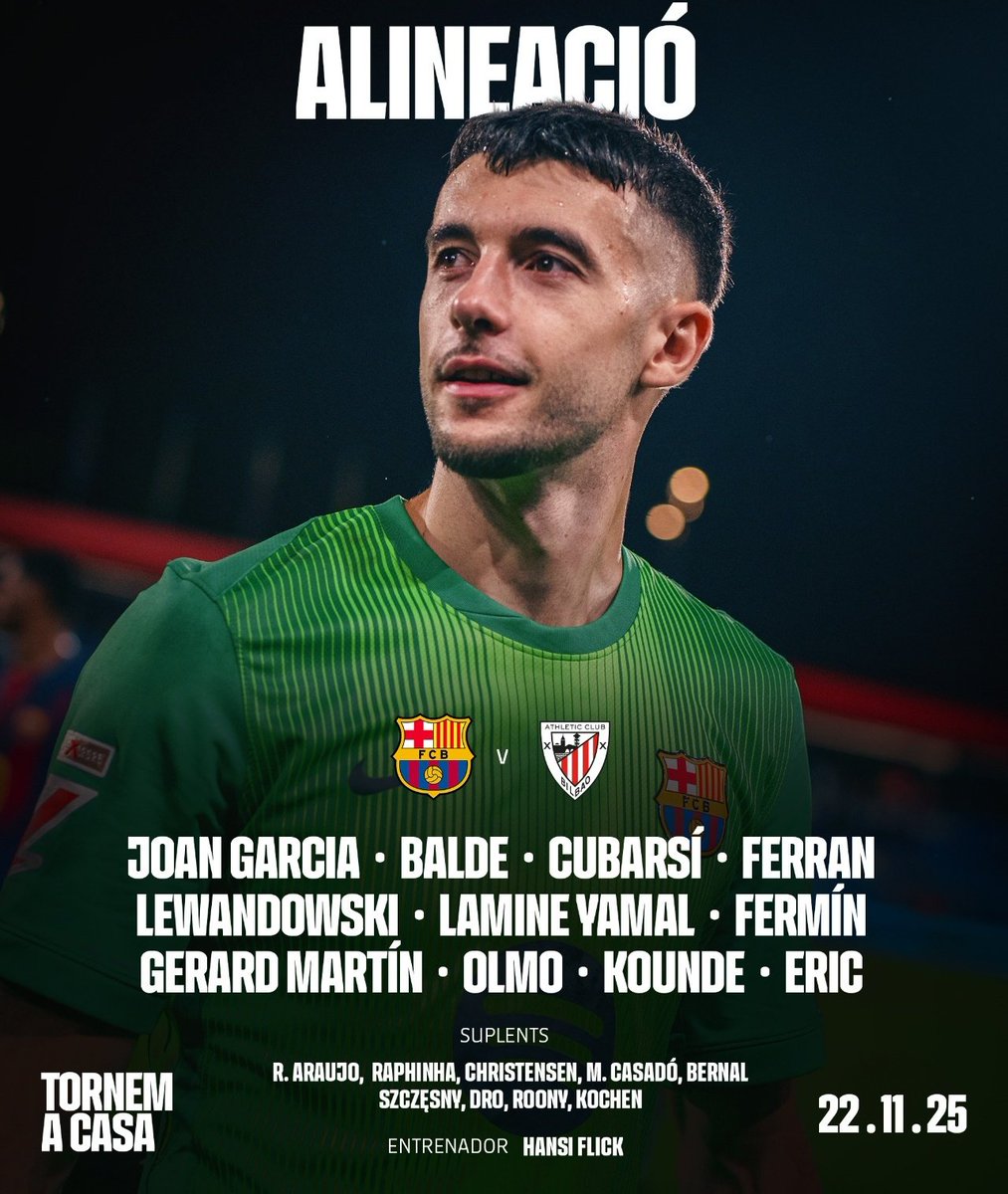 pap_real's tweet image. Barcelona&apos;s starting XI against Athletic Club