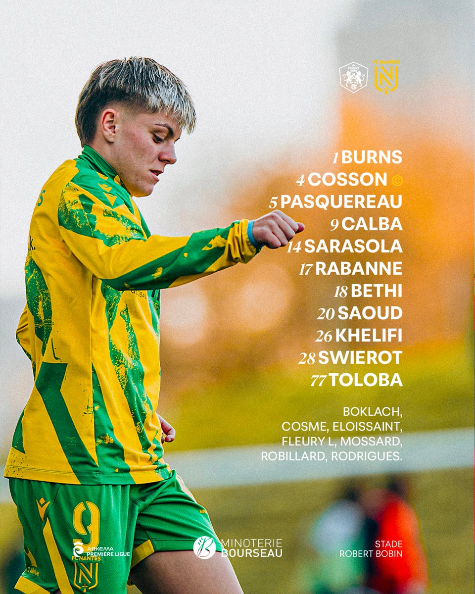 FCN_Feminines's tweet photo. Le XI de départ. 👊

🕦 17h
🆚 FC Fleury 91
🏟️ Robert Bobin
📺 YouTube ArkemaPL

#OnEstNantes #FCFFCN https://t.co/M6U66VfUxc