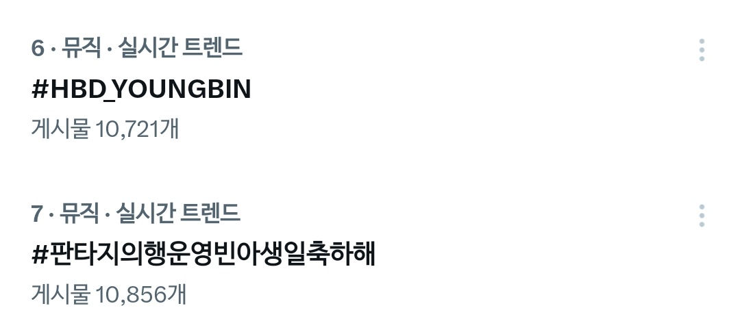 👏🏻영빈 생일 해시태그 최종 영어 6위 한국 7위

두 해시태그 모두 실트에 올랐습니다 🔥
같이 고생해 주신 판타지분들 감사합니다 💕
수고하셨습니다 ❗️💖