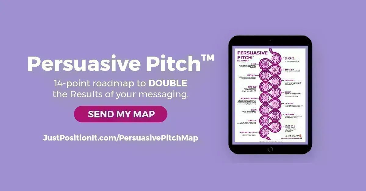 justpositionit's tweet image. Is your pitch actually persuasive or does it crash and burn? ❗  Introducing Persuasive Pitch™. This is your 14-point path to DOUBLE the RESULTS of your messaging. 📭    buff.ly/3DyYQmR